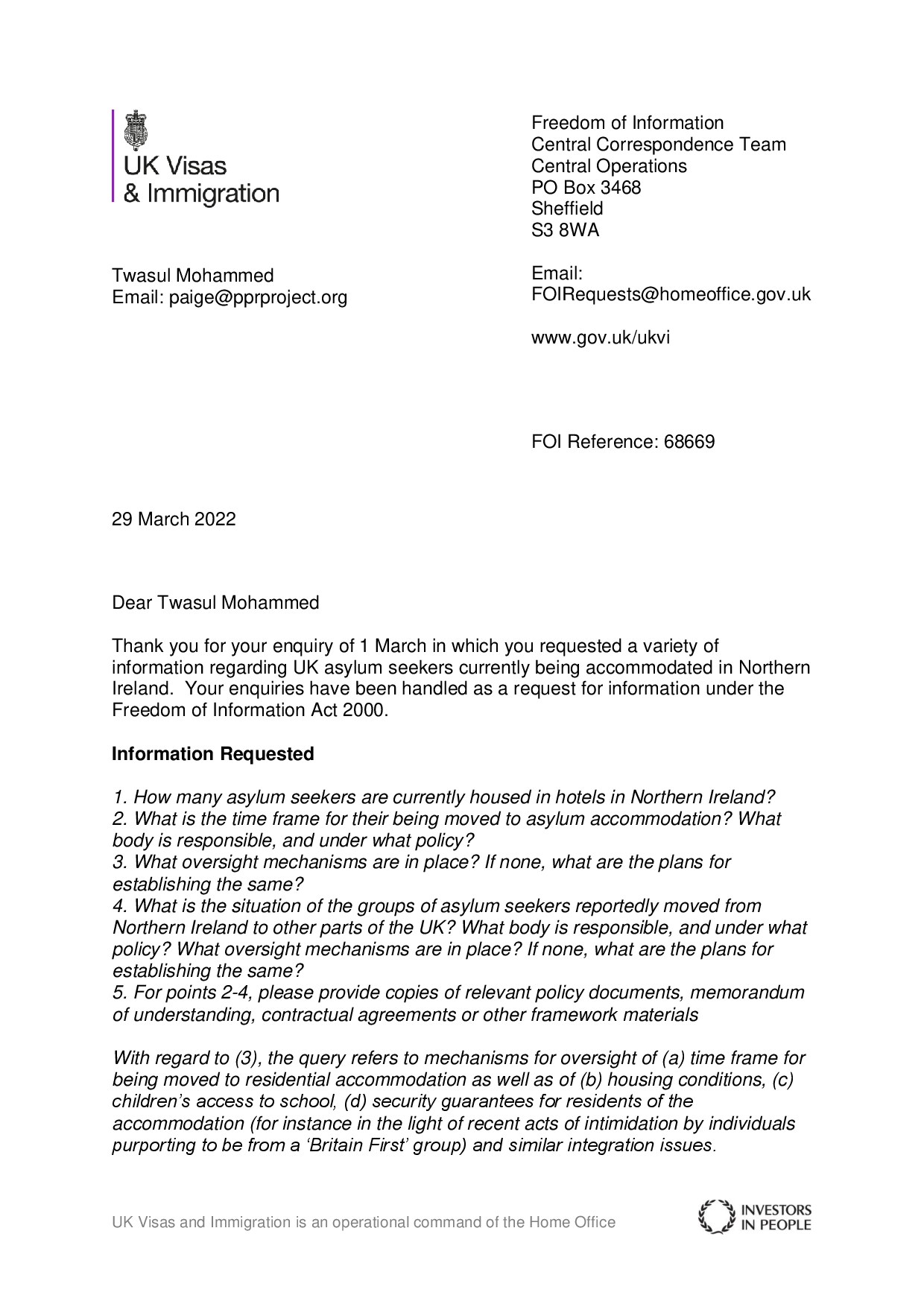 FOI Requests Reveal Huge Increase in the Use of Hotel Accommodation for Asylum Seekers and their Families