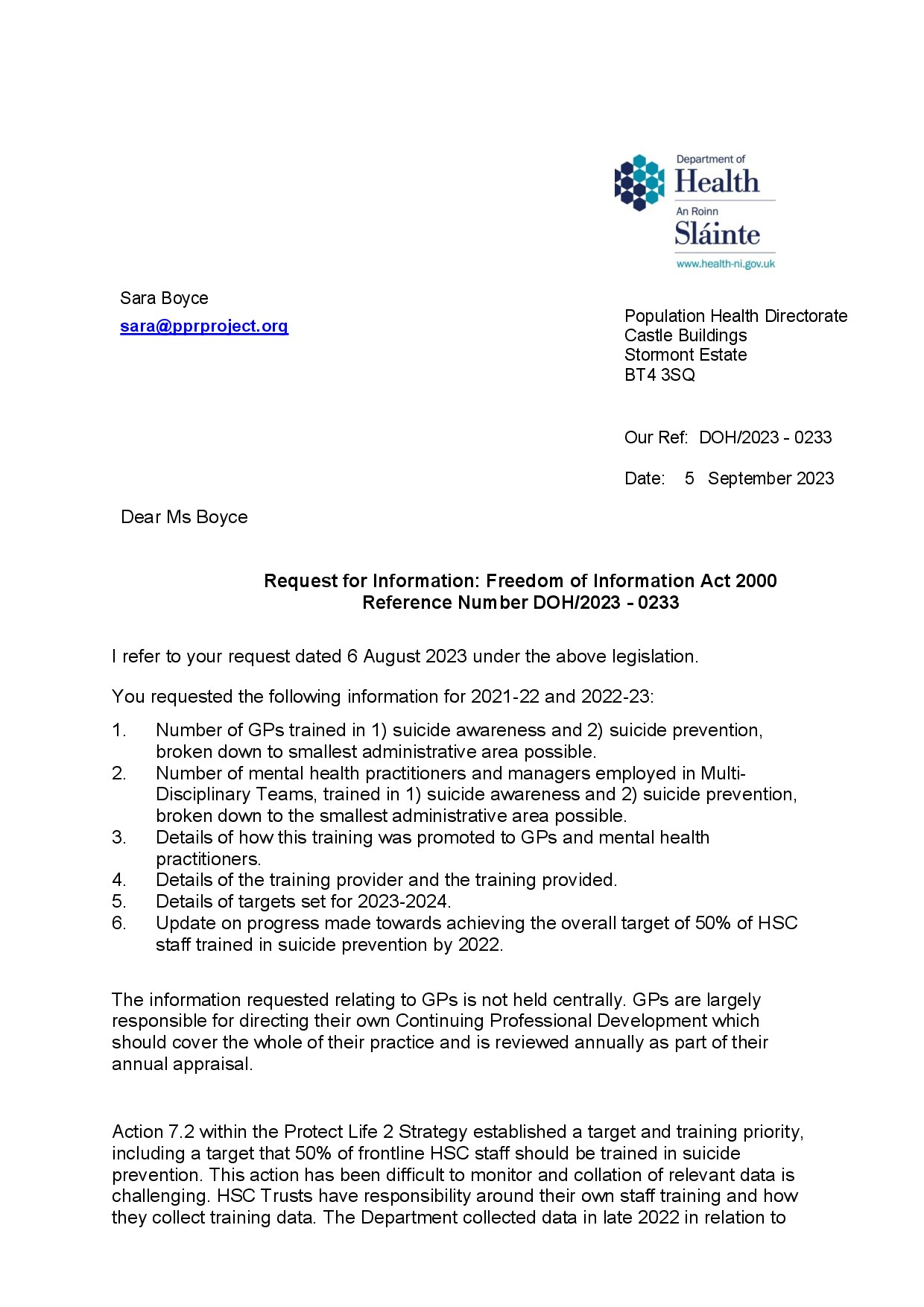 How many General Practitioners are trained in Suicide Awareness and Prevention?