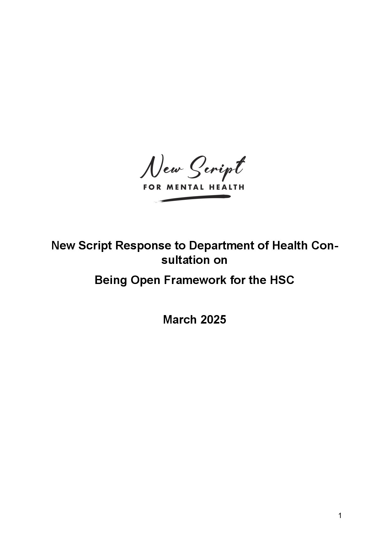 New Script Response to Department of Health Consultation on Being Open Framework for the HSC