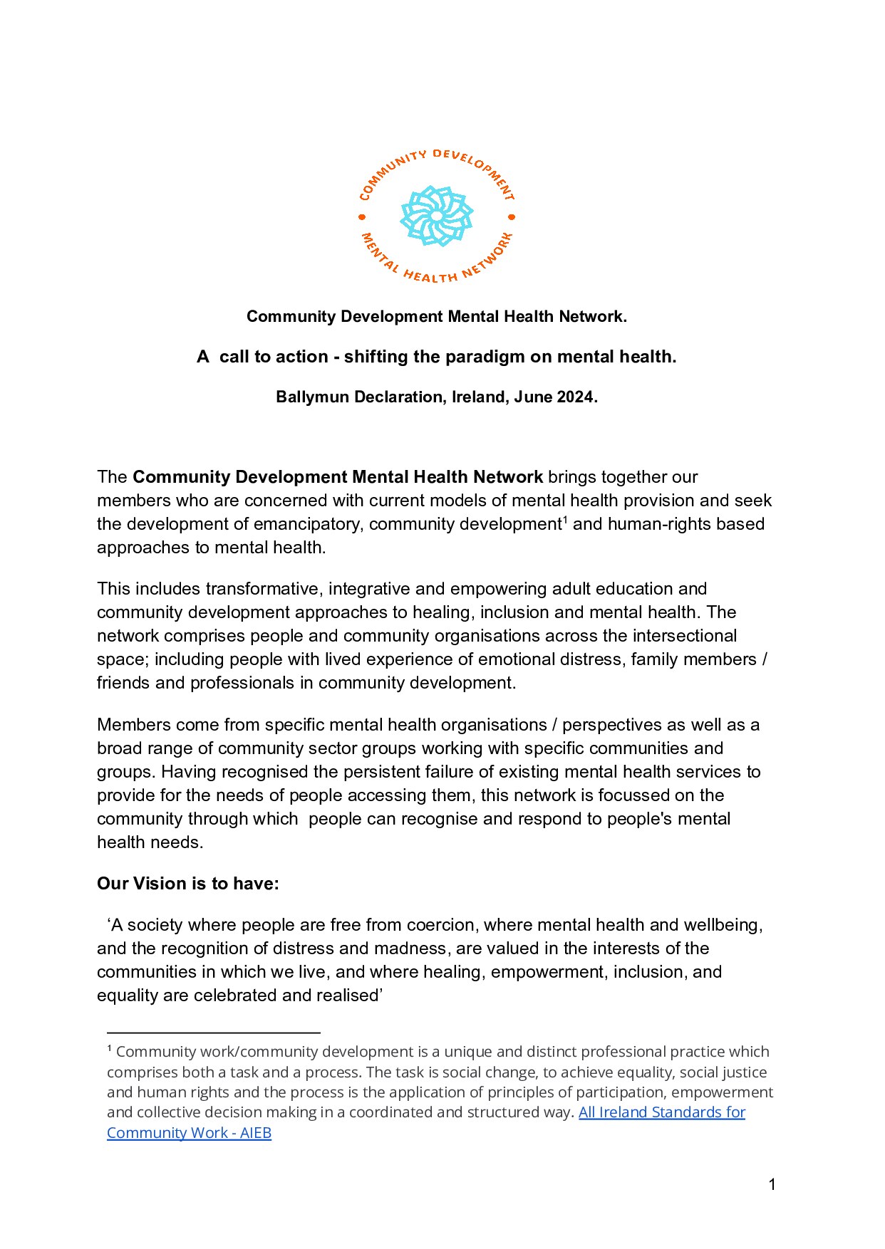 Ballymun Declaration: A call to action – shifting the paradigm on mental health